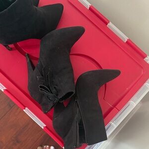 Express Black Suede Pointed Ankle Booties with Side Bow